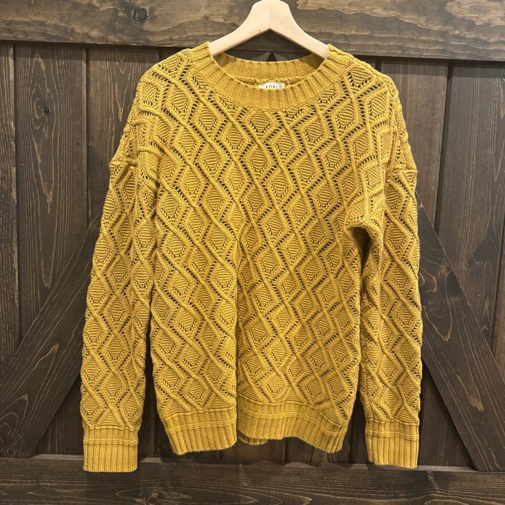 Kori Mustard yellow open Knit sweater medium